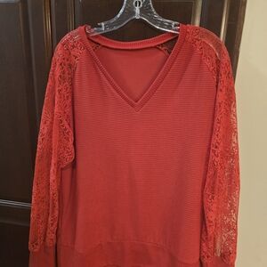 SHEIN Red Lace Sleeve Sweater